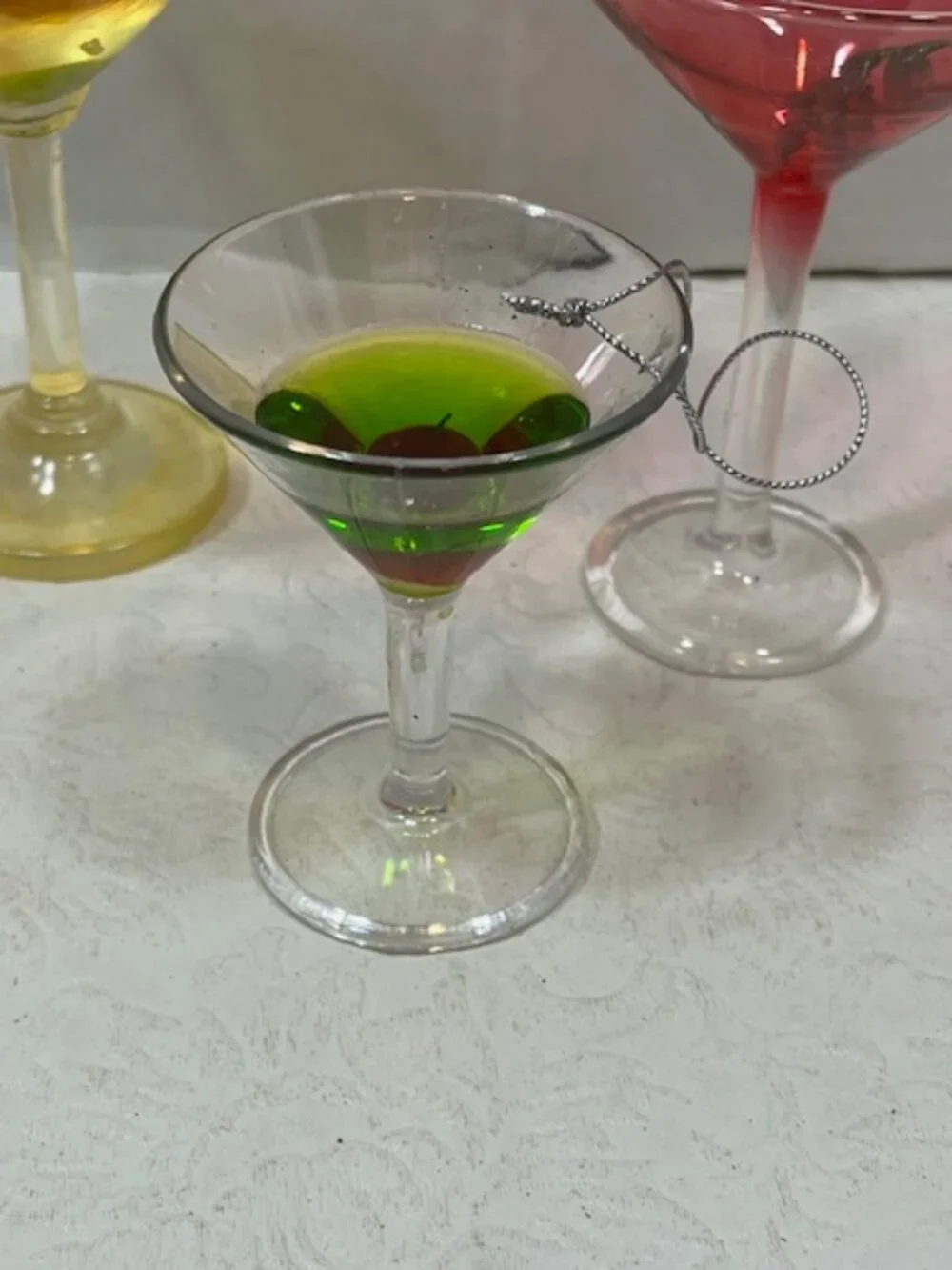 Set of 3 Cocktail Martini Plastic/Acrylic Christmas Tree Hanging Ornaments 3